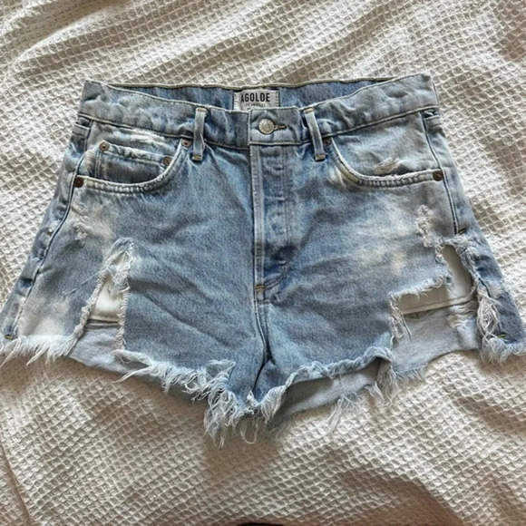 Agolde Pants - AGOLDE Womens Jaden High Rise Cut Off Shorts 27 Light Wash Destroyed A038-I-811